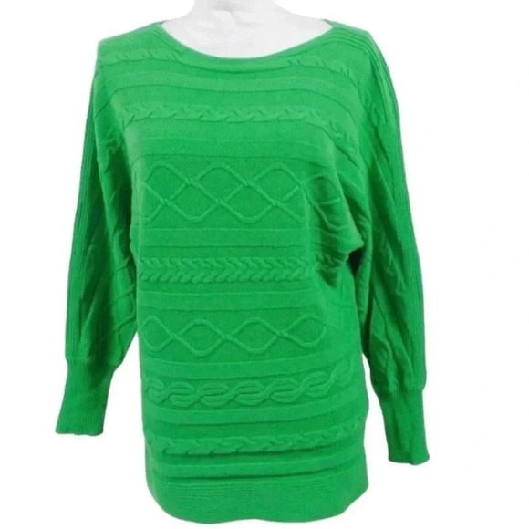 LIZ CLAIBORNE | Vintage 90s Kelly Green Horizontal Cable Knit Sweater Size L - Picture 2 of 7